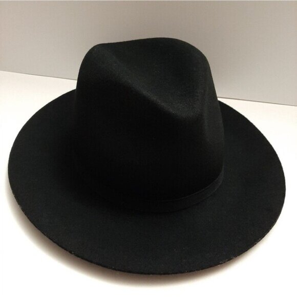 AUXILIARY Aritzia 100% Wool Felt Fedora Hat Tonal Ribbon Detail Black Sz S - M - Picture 16 of 16